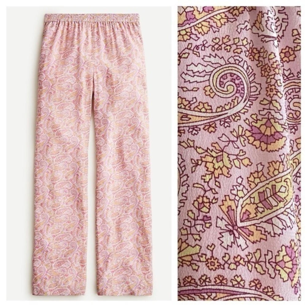 J. Crew Silk Pink Beach Paisley Pull On Pants 14